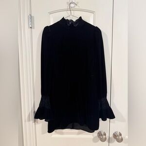 Zara Black Velvet Blouse with Ruffled Sleeves